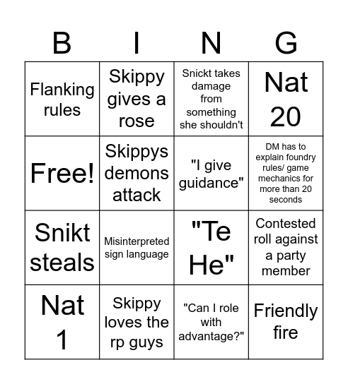 Vecna Eve of Ruin Bingo Card
