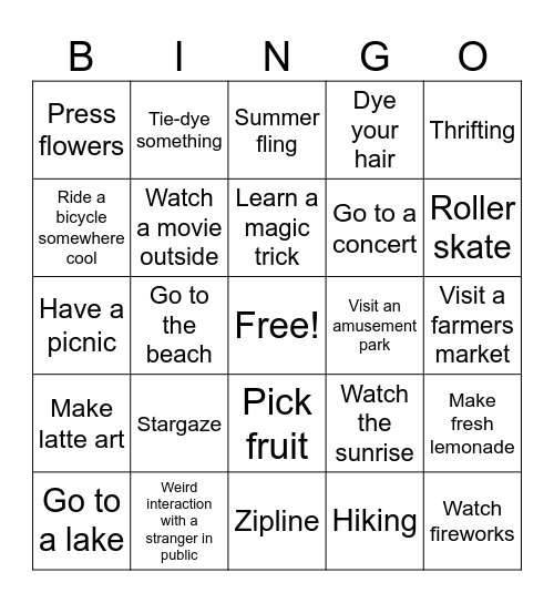 SUMMER BINGO Card