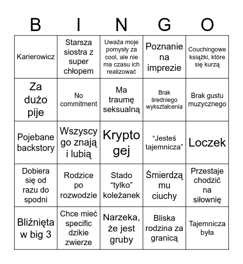 Randkowe bingo Malwiny Bingo Card