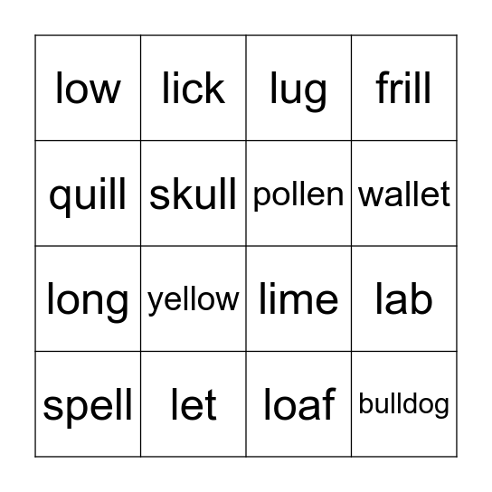 L and LL words (matching) Bingo Card