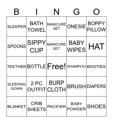 KINGSTON'S BABY SHOWER BINGO GAME Bingo Card