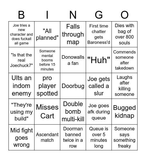 Joechuck7 Bingo Card