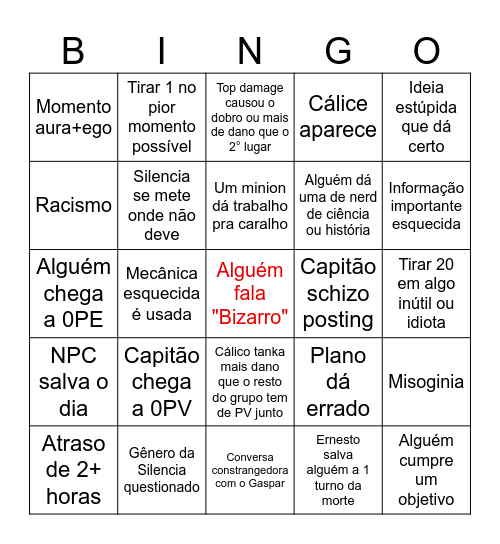 BINGO - Corvo Rubra Bingo Card