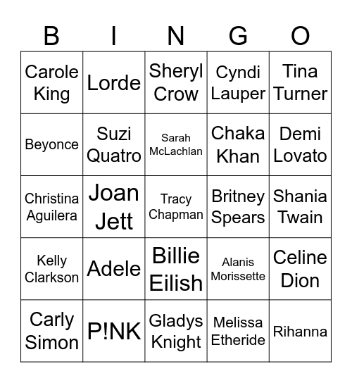 Pop Girlies Bingo Card