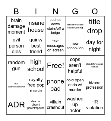 Lifetime Movie Bingo Card