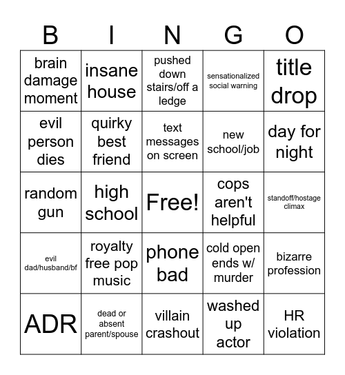 Lifetime Movie Bingo Card