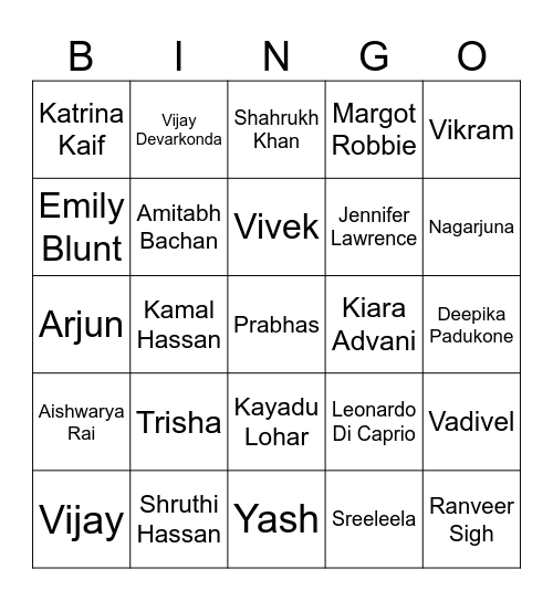 Lights Camera Aiction! Bingo Card
