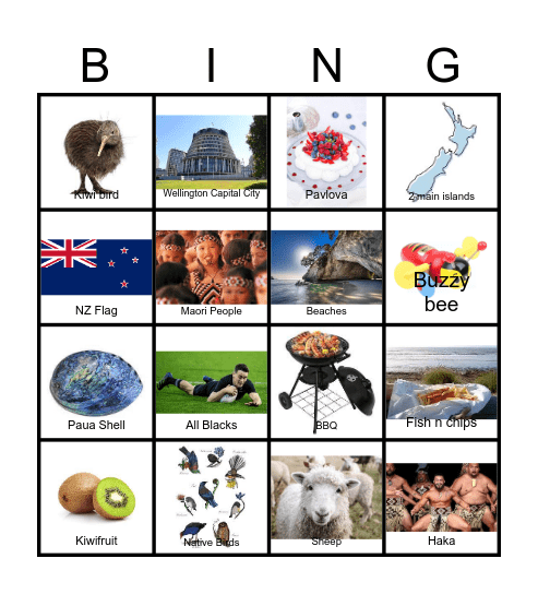 New Zealand Bingo Card