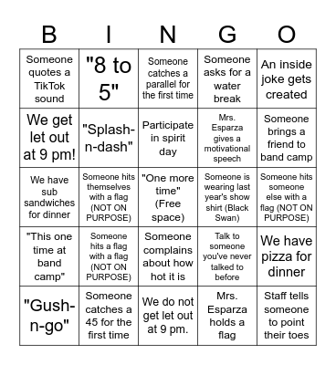 Band Camp Bingo 2026 Bingo Card