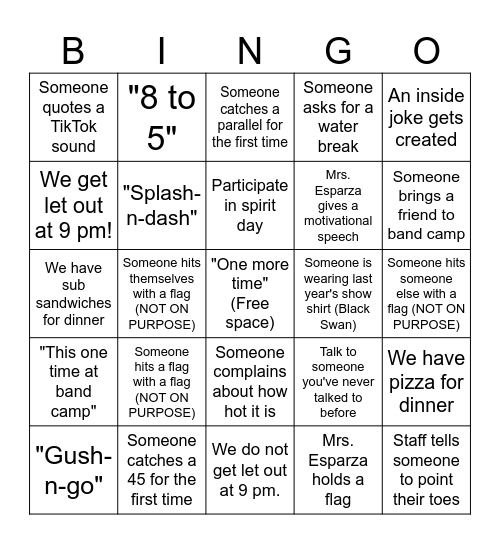 Band Camp Bingo 2026 Bingo Card