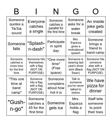 Band Camp Bingo 2026 Bingo Card
