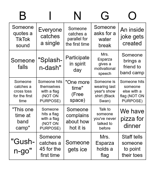 Band Camp Bingo 2026 Bingo Card