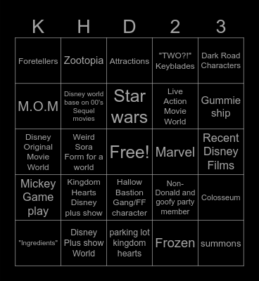 Kingdom Hearts D23 Bingo Card