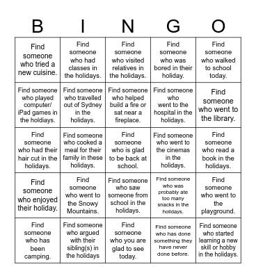 In the Holidays Fun Bingo Card
