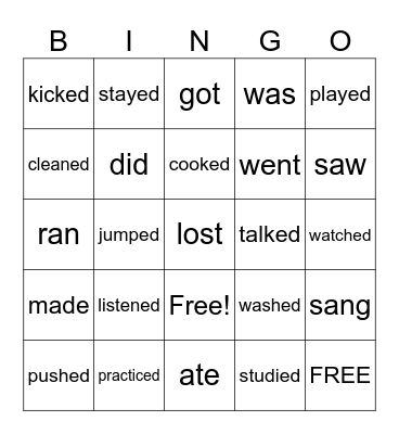 PAST TENSE VERBS Bingo Card