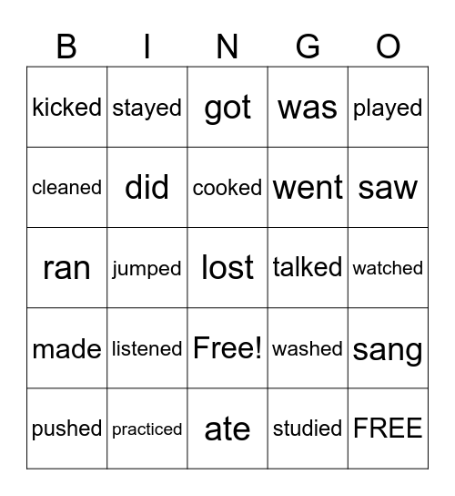 PAST TENSE VERBS Bingo Card