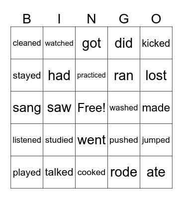 PAST TENSE VERBS Bingo Card