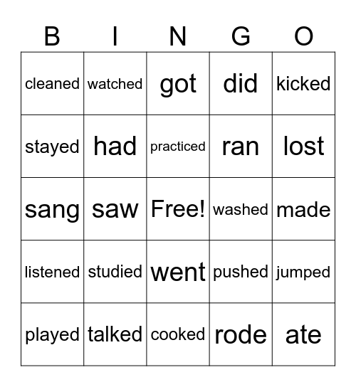 PAST TENSE VERBS Bingo Card
