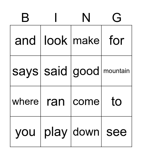 Year 2 Words Bingo Card