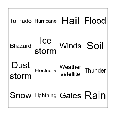 Storms and Hurricanes Bingo Card