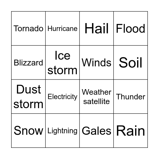 Storms and Hurricanes Bingo Card