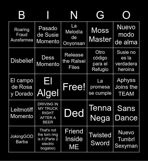 Deltarune Chapter 5 Bingo Card
