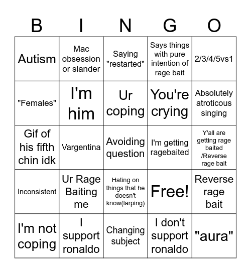 Nav's Bingo Card
