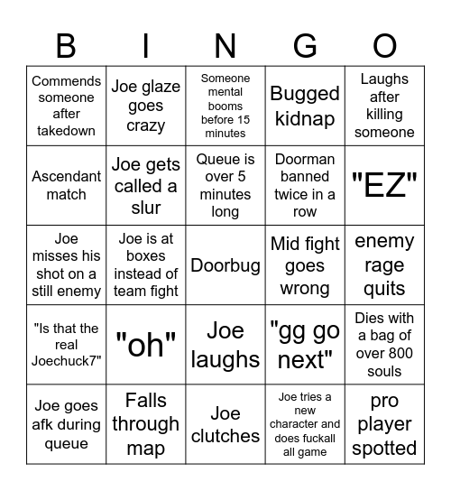 Joechuck7 Bingo Card