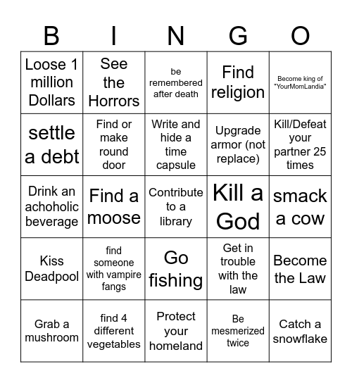 Random game objectives Bingo Card