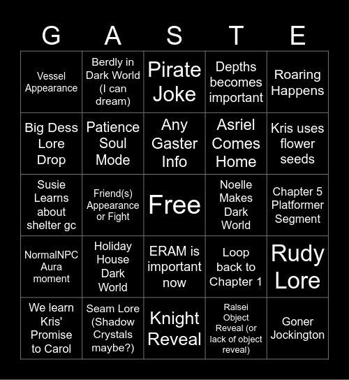 Chapter 6 (Way Too Early) Bingo Card