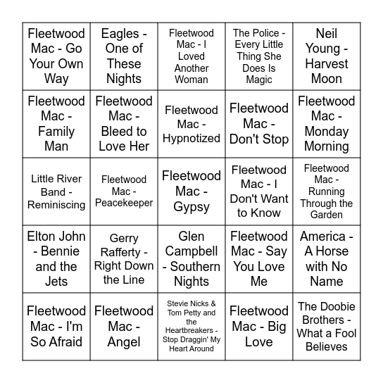 ★ Music Bingo w Bonnie Anne ★ Bingo Card