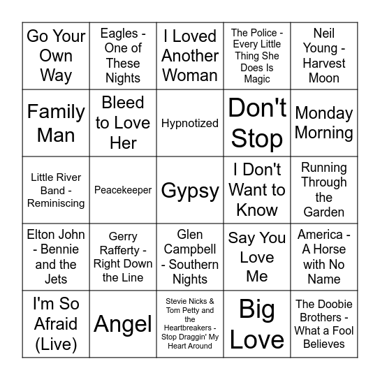 ★ Music Bingo w Bonnie Anne ★ Bingo Card