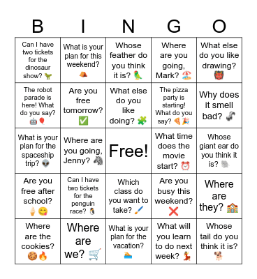 B17 L1-9 Review Questions Bingo Card