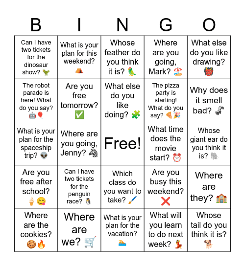 B17 L1-9 Review Questions Bingo Card