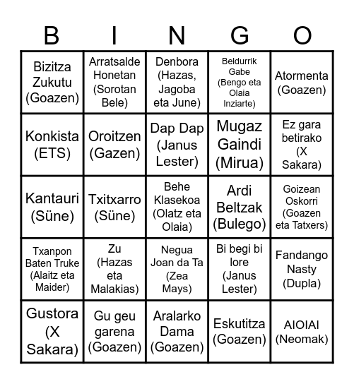Euskaraokea! Bingo Card