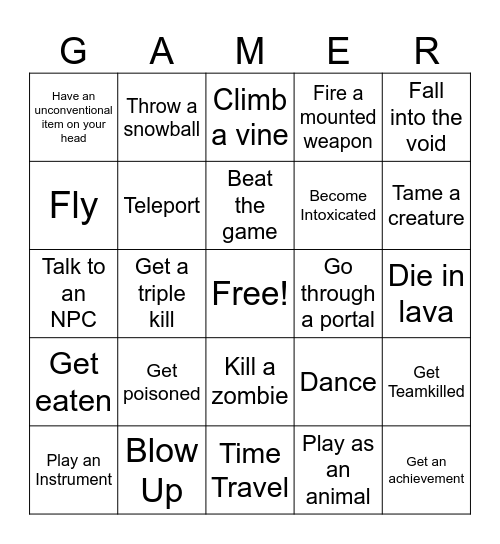 Gamer Day Bingo Card