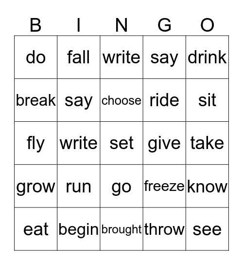 Irregular Verb Bingo Card
