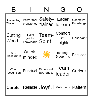 Skills Bingo Card