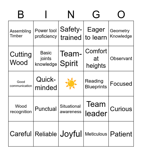 Skills Bingo Card