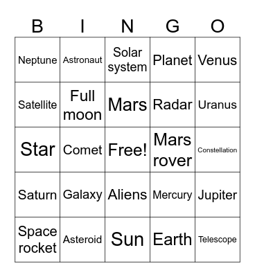 Space Bingo! Bingo Card