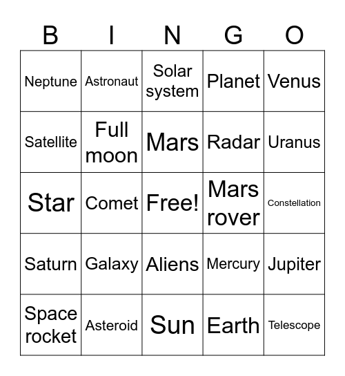 Space Bingo! Bingo Card