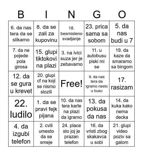 mirka bingo Card