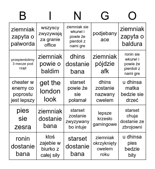 co sie stanie? Bingo Card