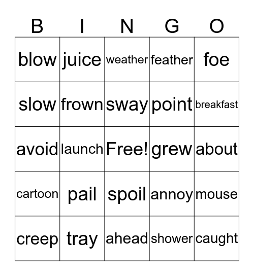 A Variety of Vowel Pattenrs Bingo Card