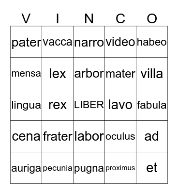 Latin Bingo! Bingo Card