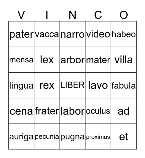 Latin Bingo! Bingo Card