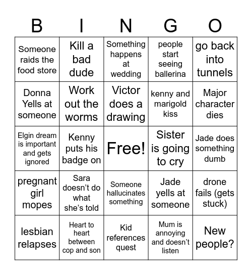 From season 2 Bingo Card