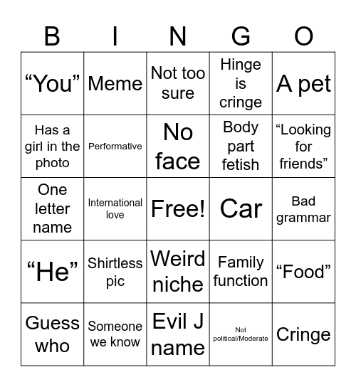 Hinge Bingo Card