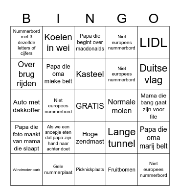 Guusje en Siem's Reisbingo Card