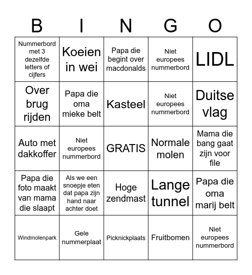 Guusje en Siem's Reisbingo Card